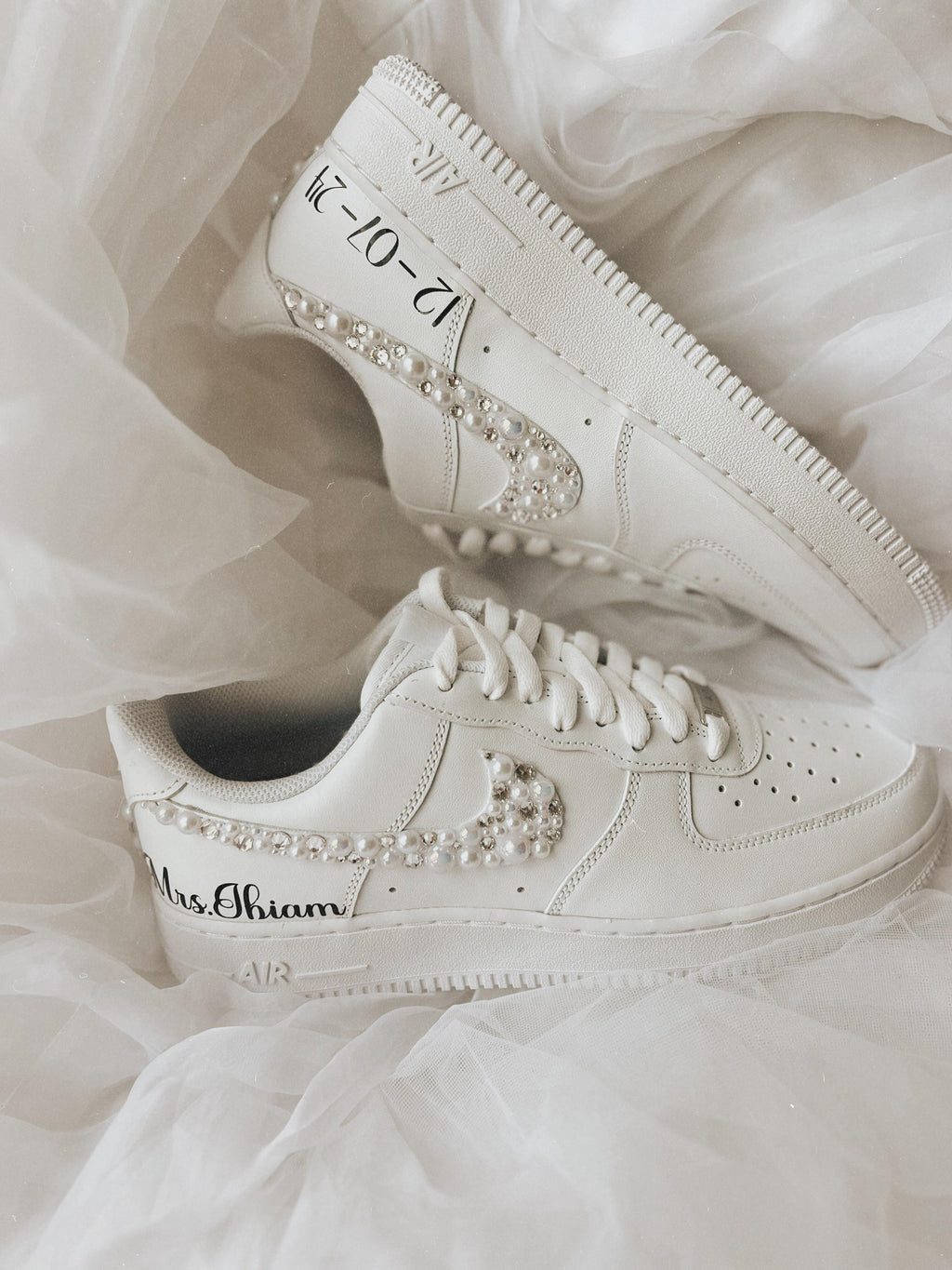 Rhinestone & Pearl Wedding Sneakers: Personalized Bridal Air Force 1