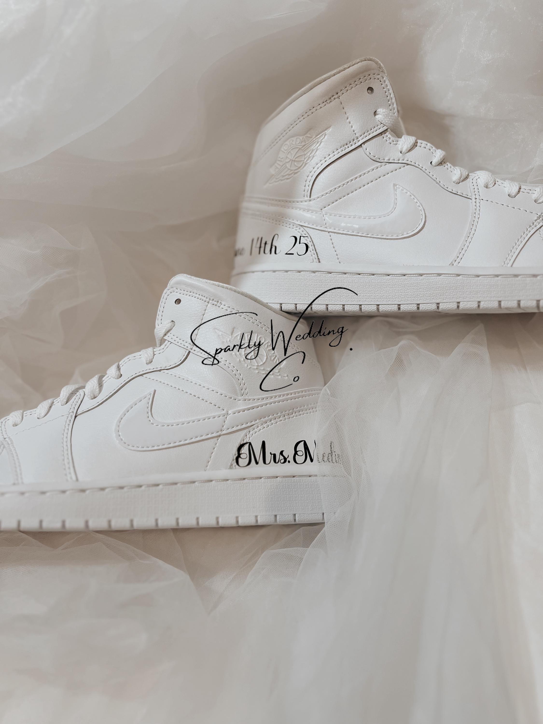 Custom Wedding Air Jordan Mid Sneakers: Bride and Groom Set