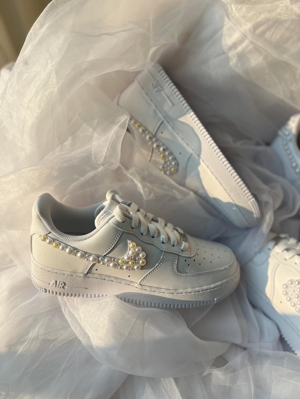 Gold Pearl Wedding Sneakers | Personalized Bridal Nike Air Force 1