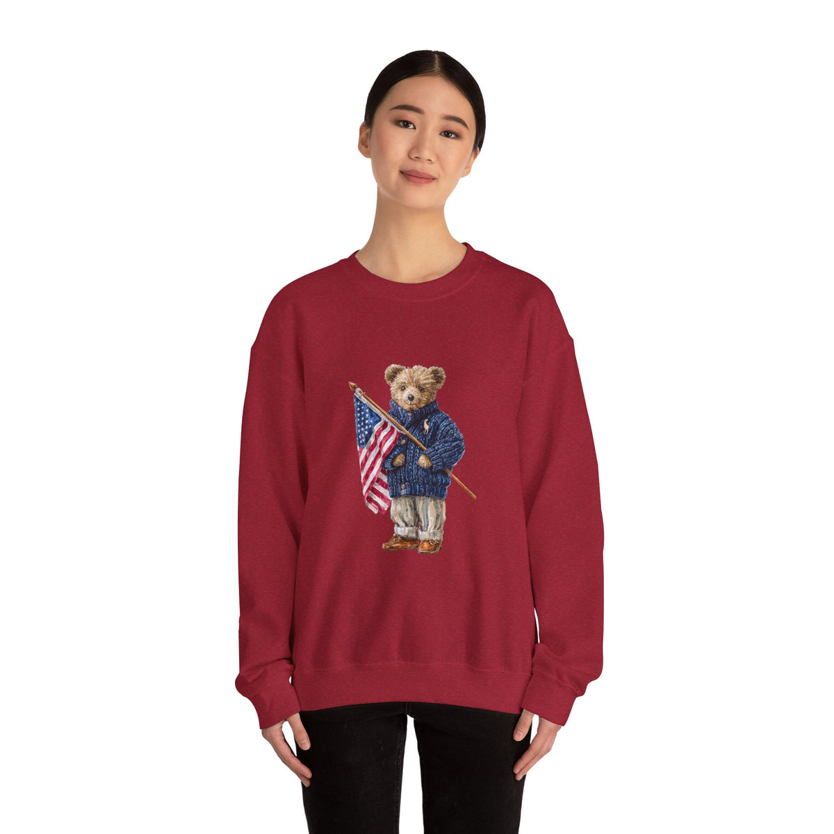 Teddy Bear Holding American Flag sweatshirt | Patriotic Vintage Bear design