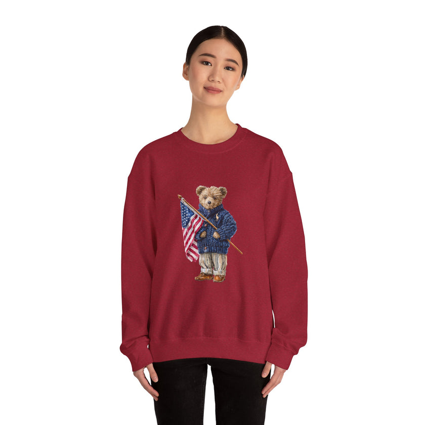 Teddy Bear Holding American Flag sweatshirt | Patriotic Vintage Bear design