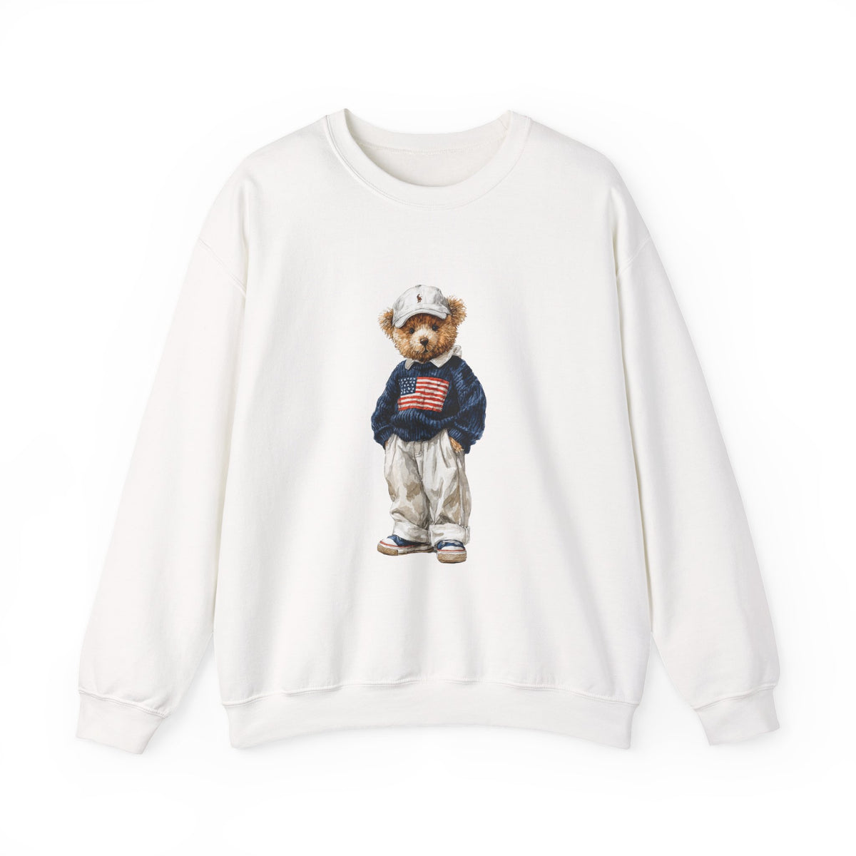 Bear Wearing Flag Sweater Crewneck Sweatshirt | Vintage Polo Bear Design