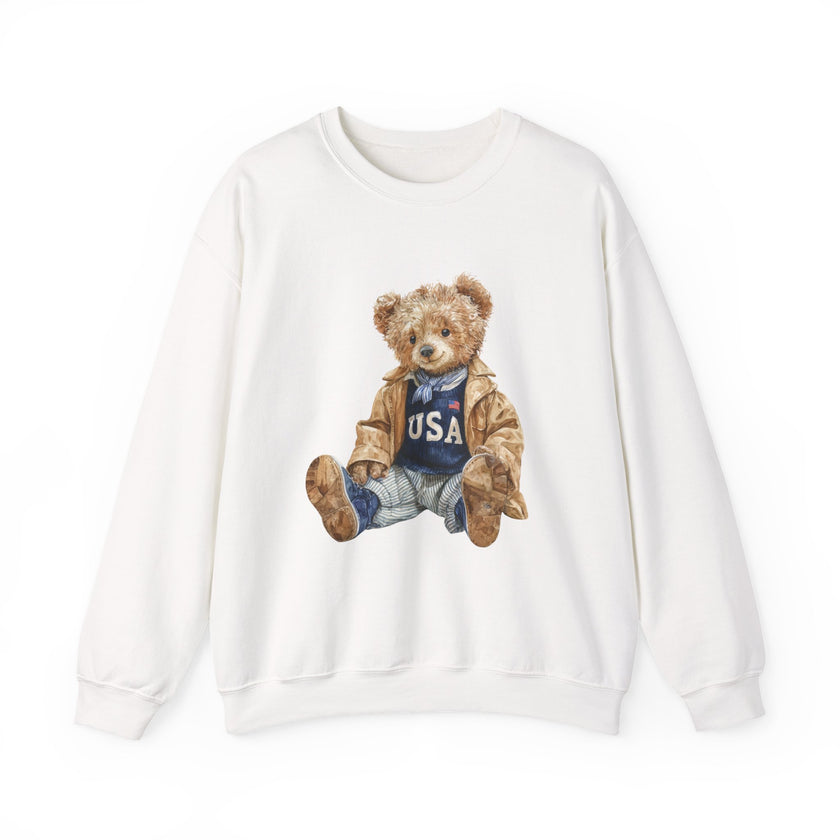 Teddy Bear Wearing USA Sweatshirt | Vintage Bear Crewneck