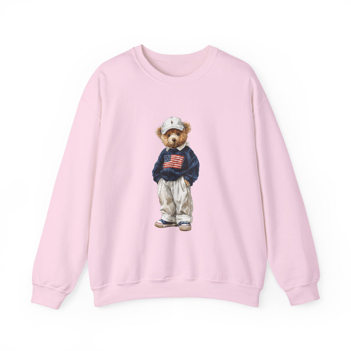 Bear Wearing Flag Sweater Crewneck Sweatshirt | Vintage Polo Bear Design