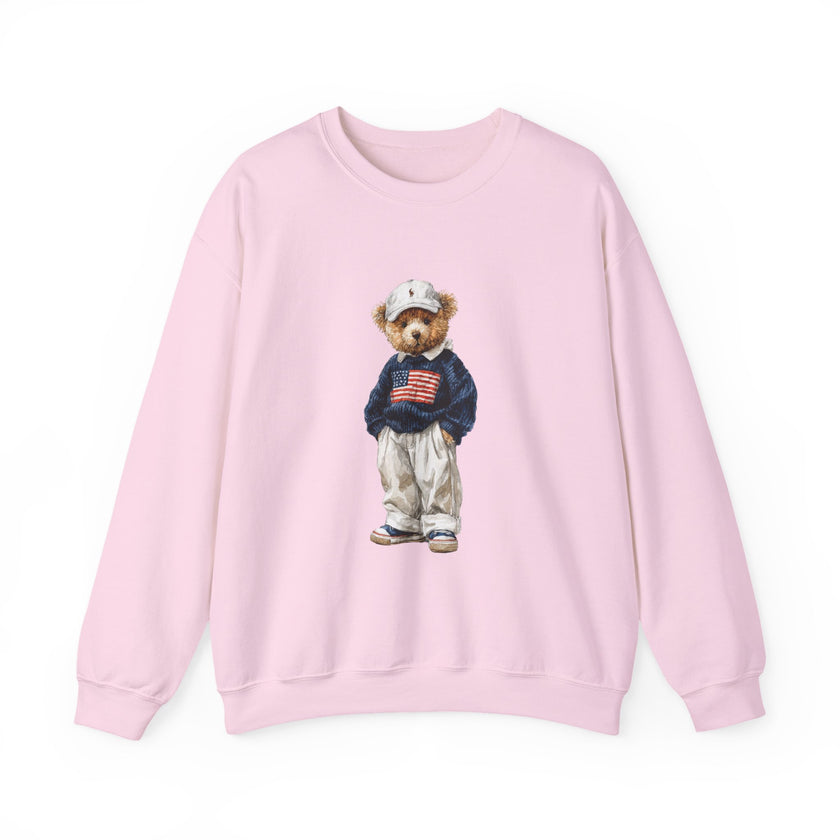 Bear Wearing Flag Sweater Crewneck Sweatshirt | Vintage Polo Bear Design