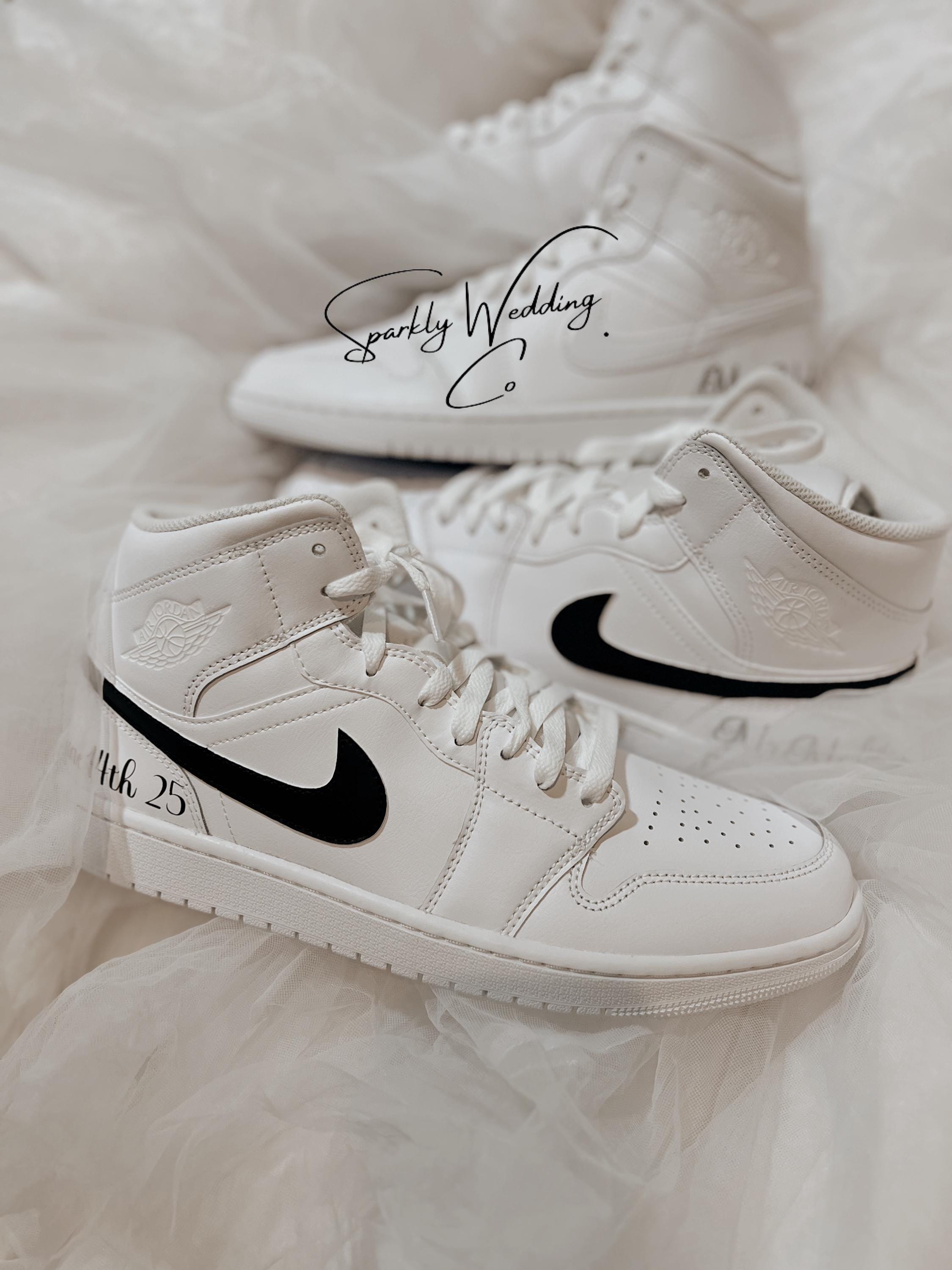 Custom Wedding Air Jordan Mid Sneakers: Bride and Groom Set
