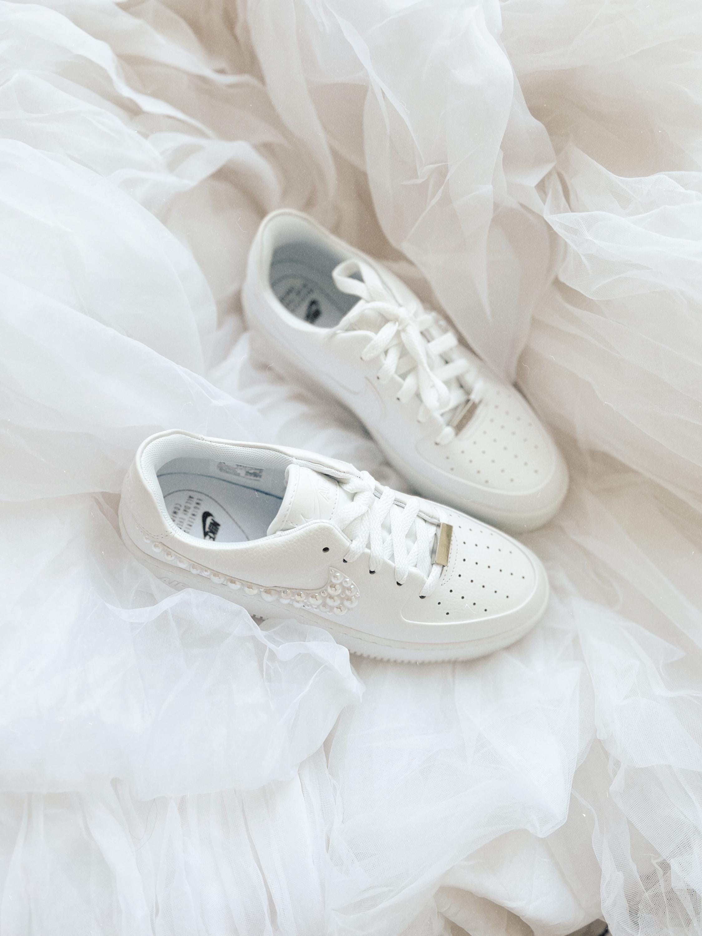 Pearl Wedding Sneakers: Custom Bridal Air Force sage
