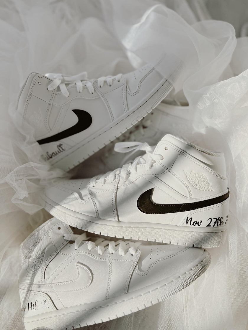 Custom Wedding Air Jordan Mid Sneakers: Bride and Groom Set
