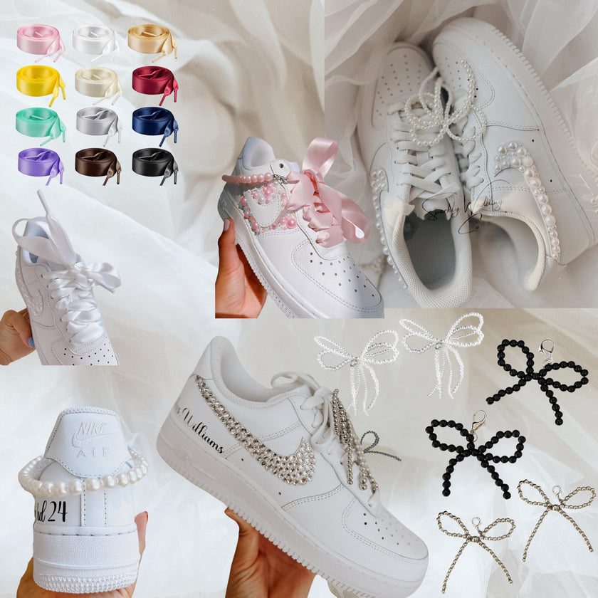 Personalized Nike Air Force 1 Bridal Sneakers with Pearls