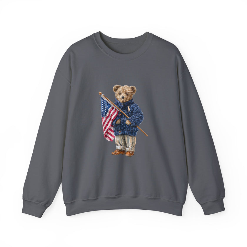Teddy Bear Holding American Flag sweatshirt | Patriotic Vintage Bear design