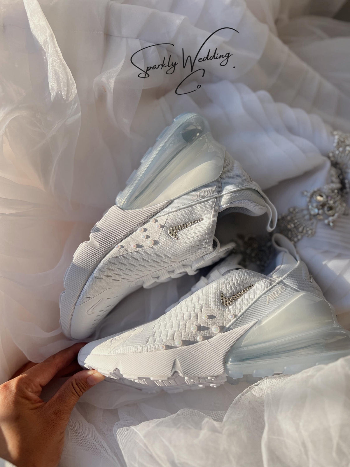 Rhinestone & Pearl Bridal Sneakers | Custom Nike Air Max 270 Wedding Shoes
