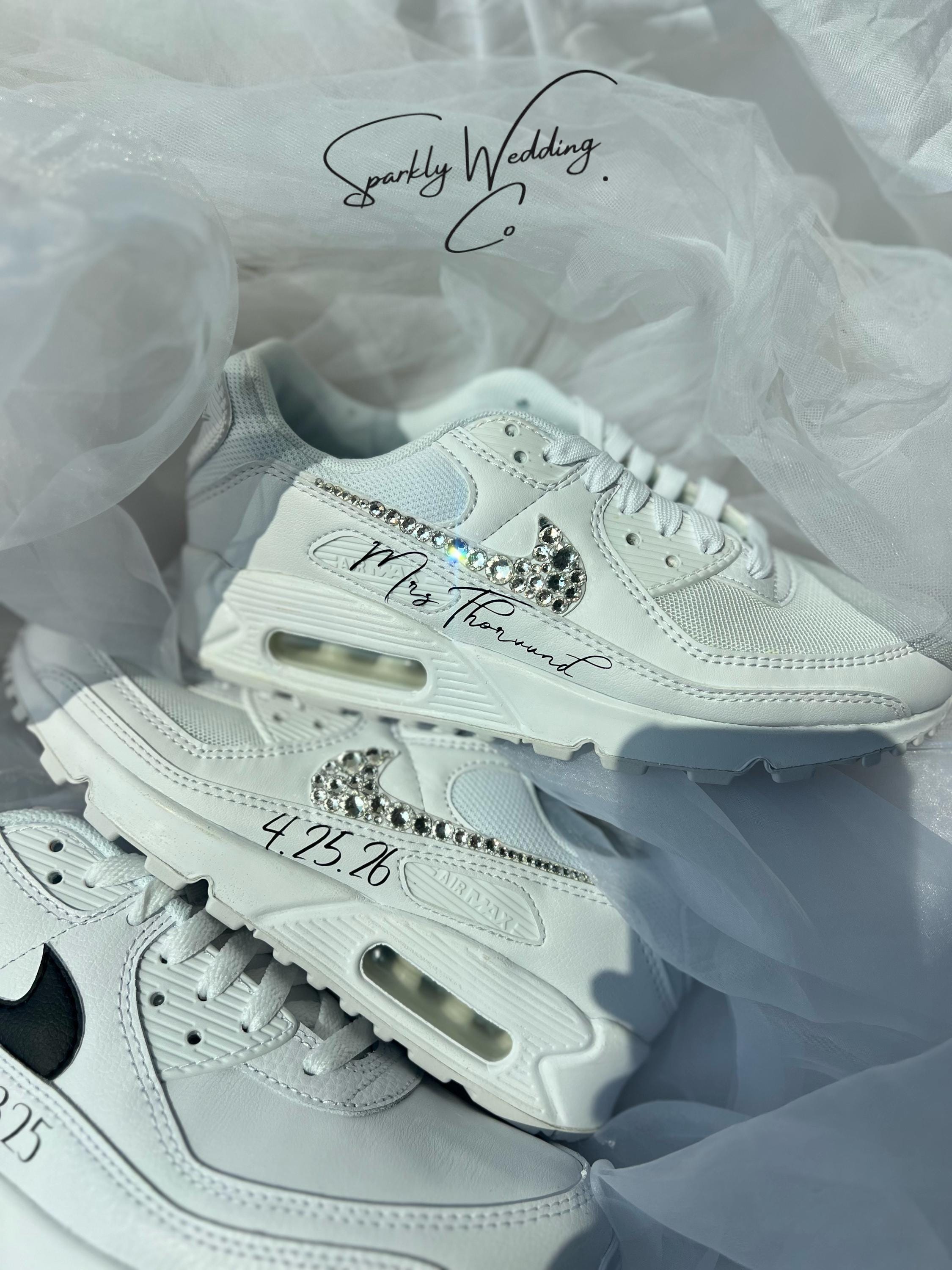 Custom Nike Sneakers for Couples, Bride & Groom Air Max 90, Personalized Wedding Shoes