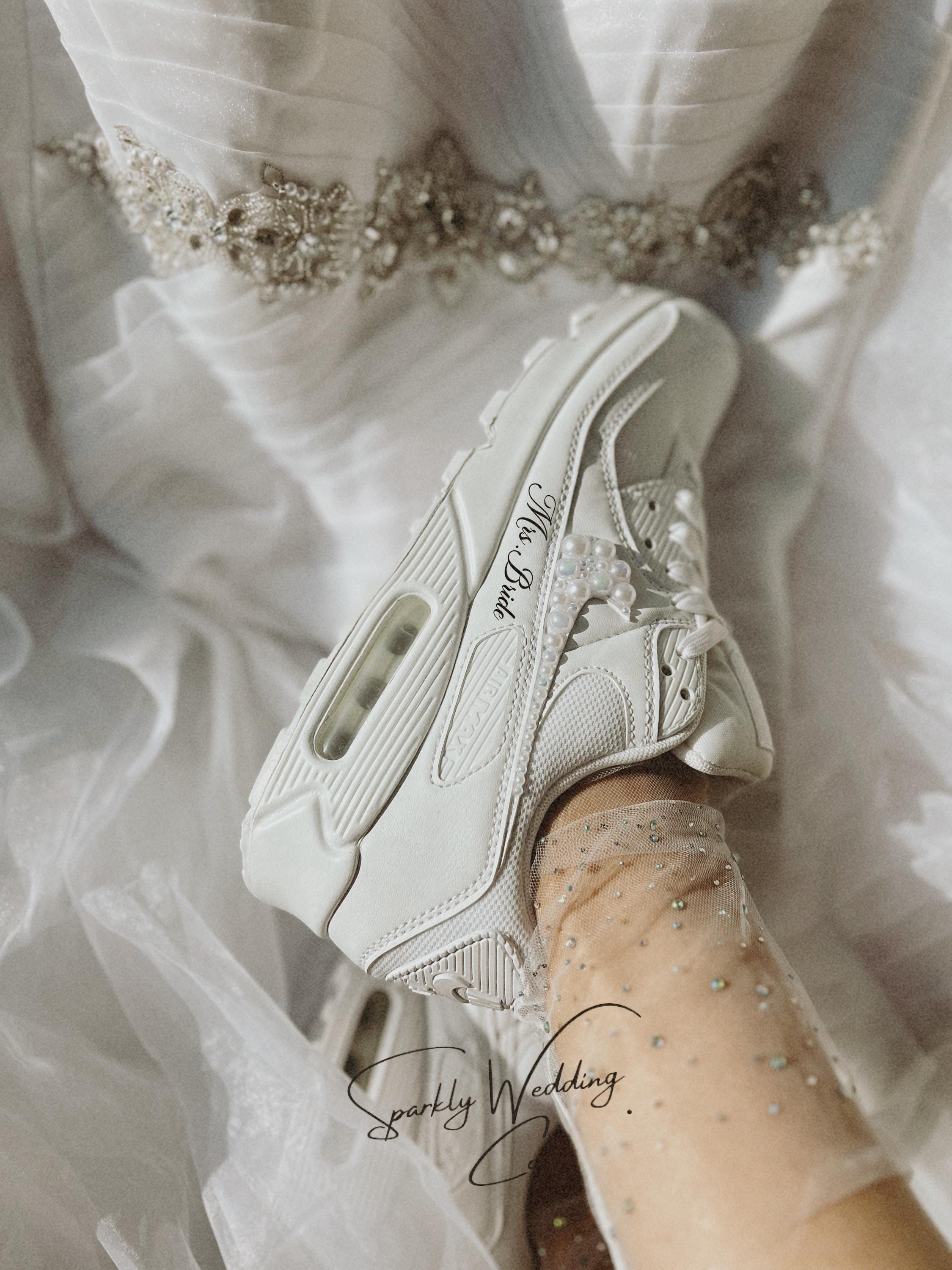 Pearl Swoosh Bridal Sneakers | Custom Nike Air Max 90 Wedding Shoes for Bride