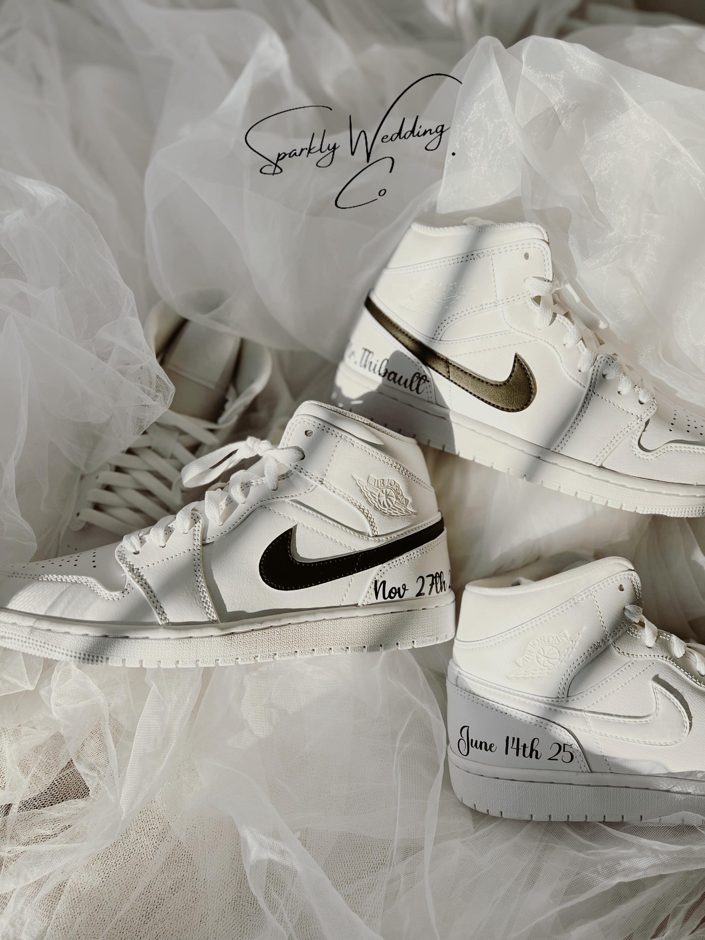 Custom Wedding Air Jordan Mid Sneakers: Bride and Groom Set