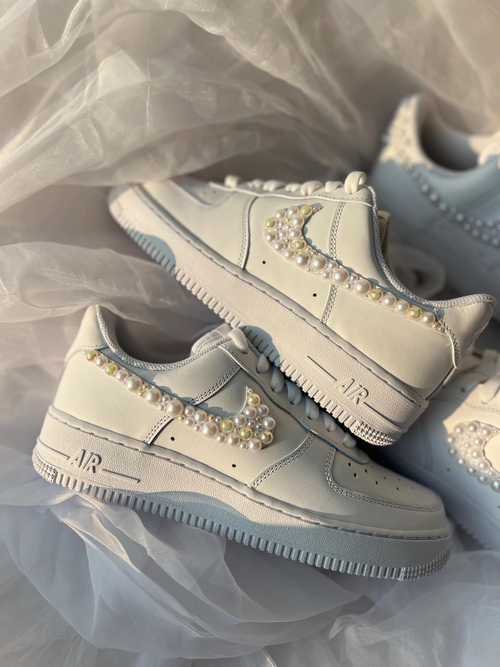 Gold Pearl Wedding Sneakers | Personalized Bridal Nike Air Force 1