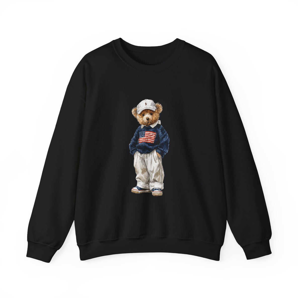 Bear Wearing Flag Sweater Crewneck Sweatshirt | Vintage Polo Bear Design