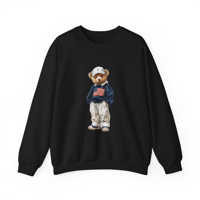 Bear Wearing Flag Sweater Crewneck Sweatshirt | Vintage Polo Bear Design