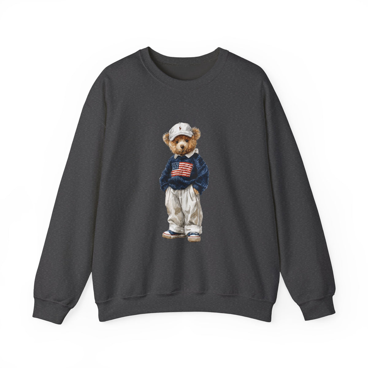 Bear Wearing Flag Sweater Crewneck Sweatshirt | Vintage Polo Bear Design