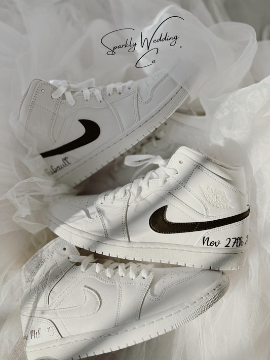 Custom Wedding Air Jordan Mid Sneakers: Bride and Groom Set