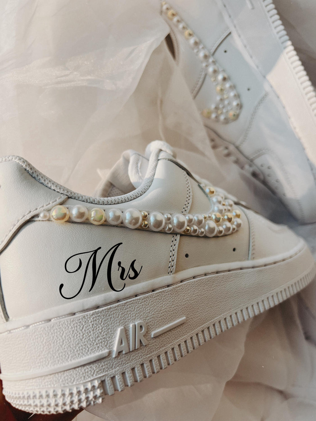 Gold Pearl Wedding Sneakers | Personalized Bridal Nike Air Force 1