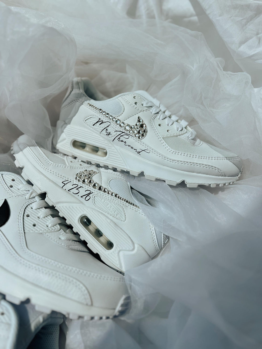 Custom Nike Sneakers for Couples, Bride & Groom Air Max 90, Personalized Wedding Shoes