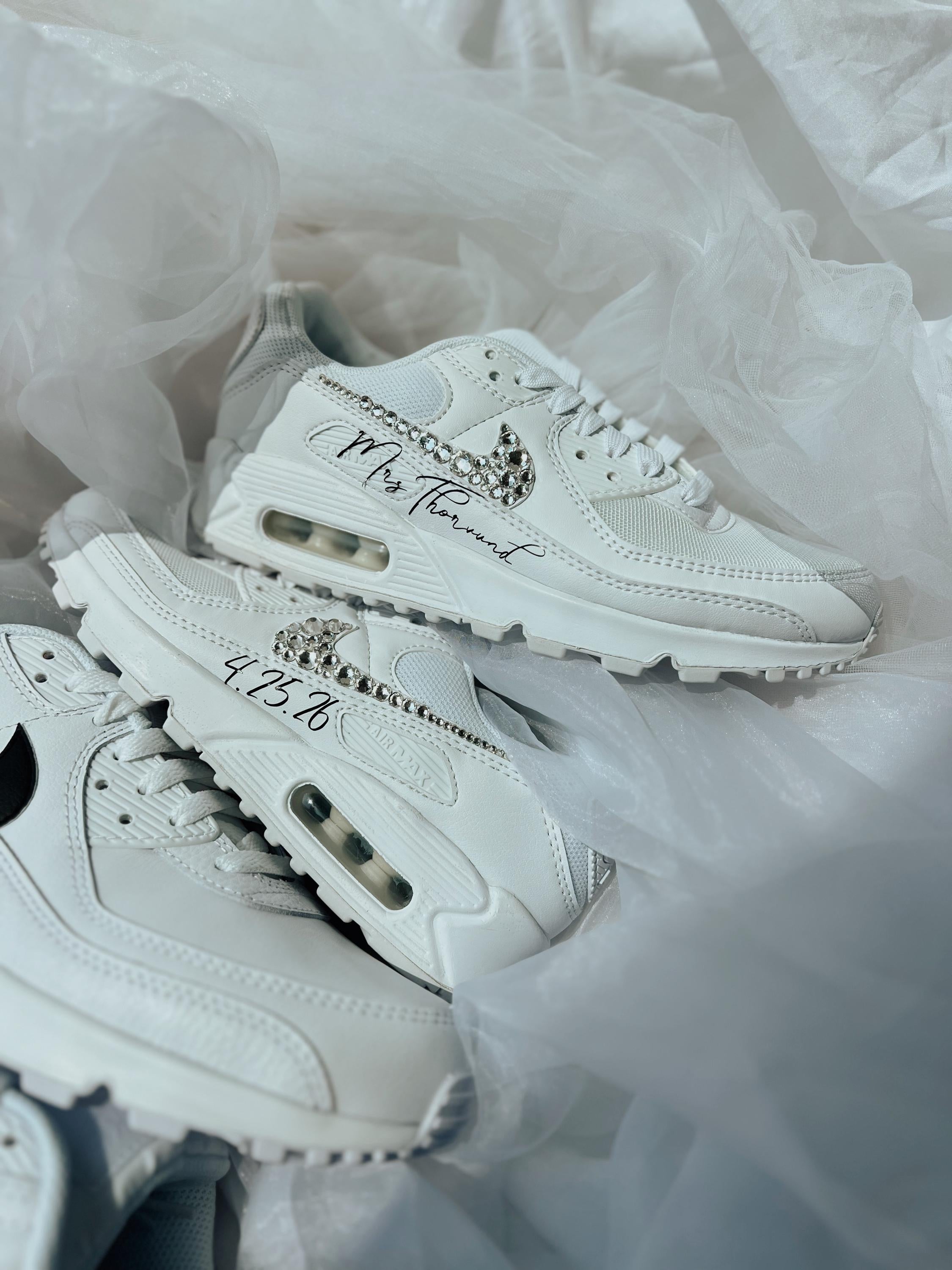 Custom Nike Sneakers for Couples, Bride & Groom Air Max 90, Personalized Wedding Shoes