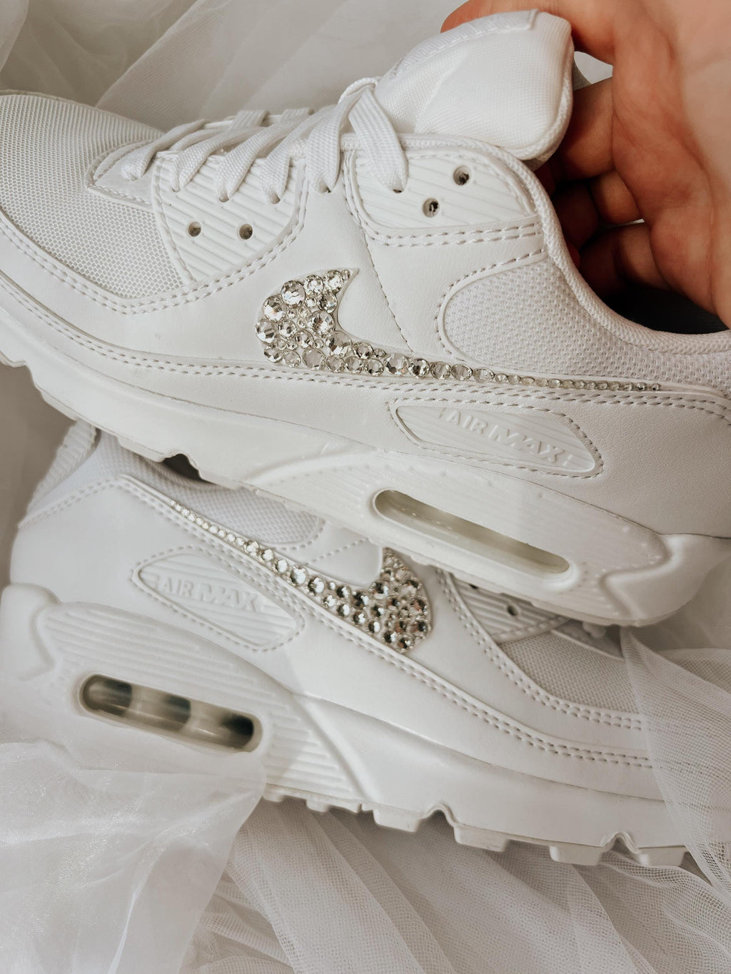 Crystal Swoosh Bridal Sneakers | Custom Nike Air Max 90 Wedding Shoes