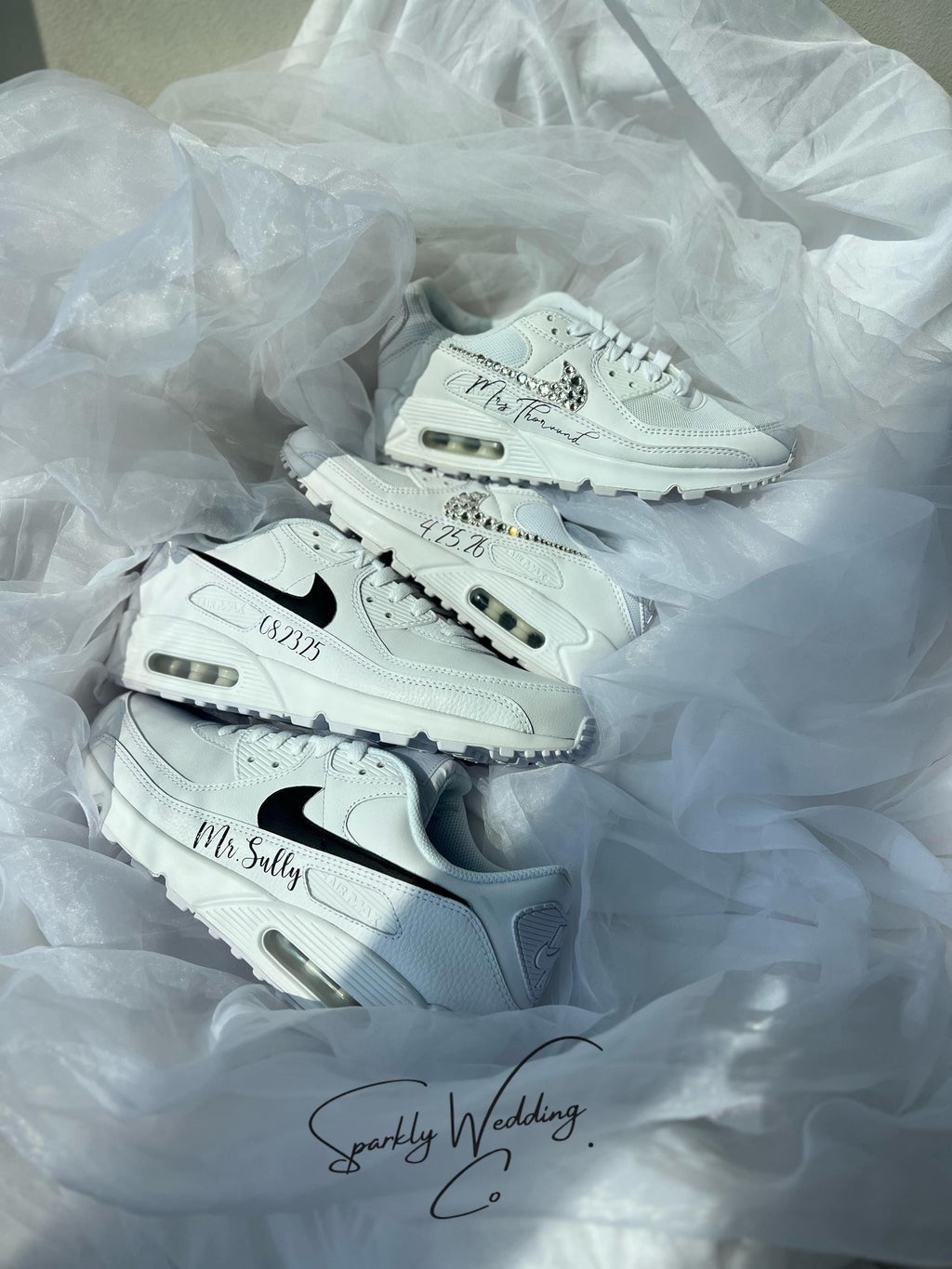 Custom Nike Sneakers for Couples, Bride & Groom Air Max 90, Personalized Wedding Shoes
