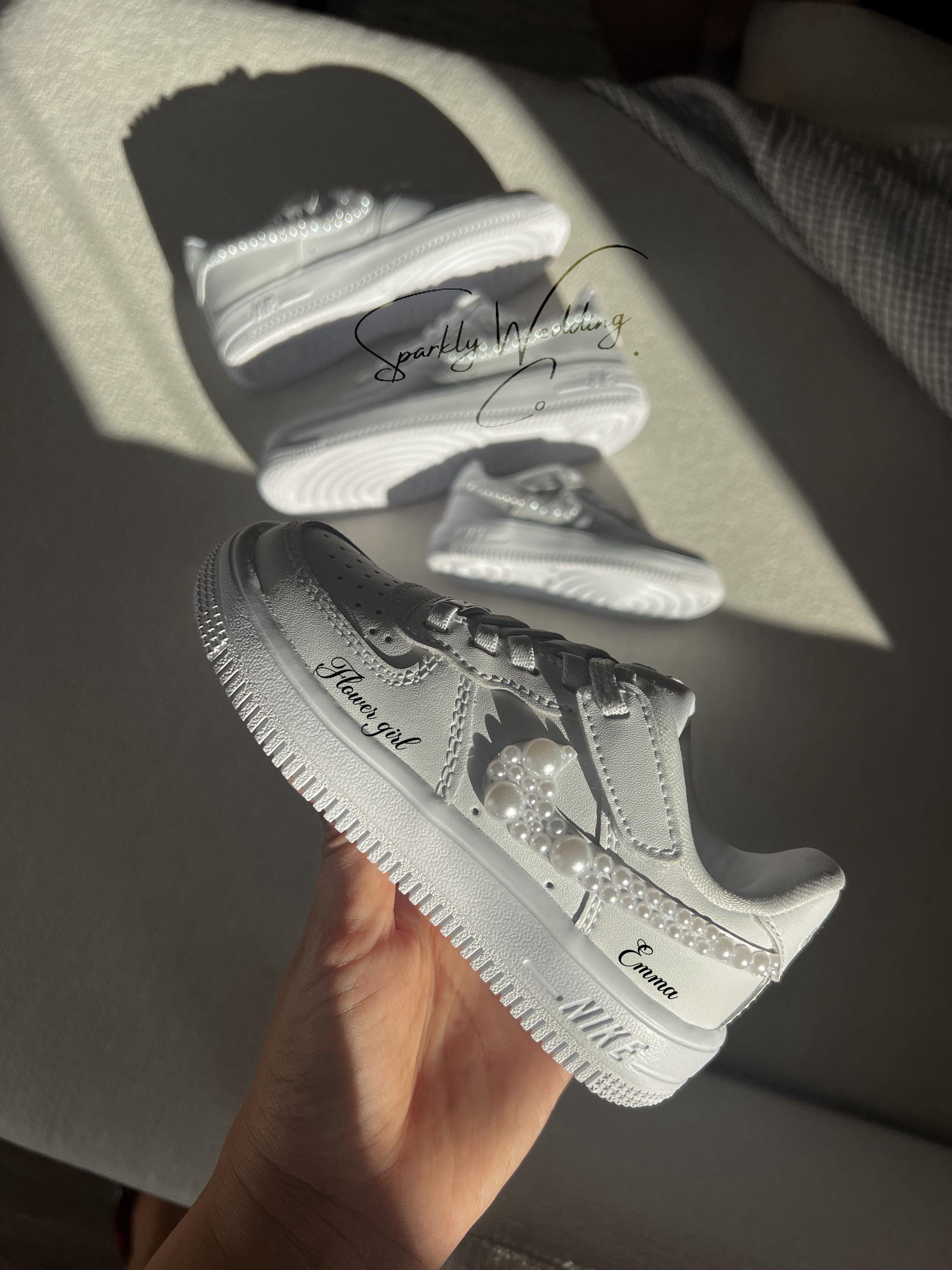 Pearl Custom Sneakers: Flower Girl Wedding Shoes