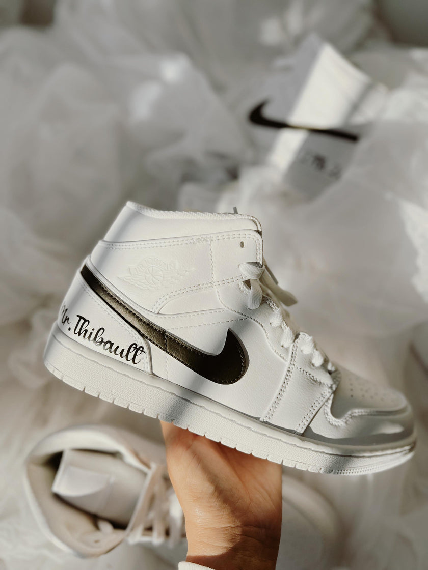 Custom Wedding Air Jordan Mid Sneakers: Bride and Groom Set