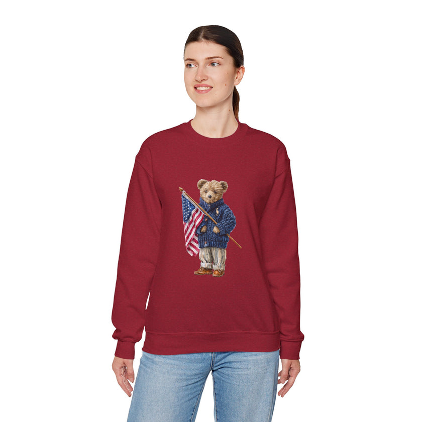Teddy Bear Holding American Flag sweatshirt | Patriotic Vintage Bear design