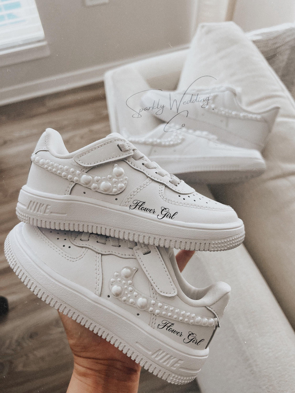 Pearl Custom Sneakers: Flower Girl Wedding Shoes