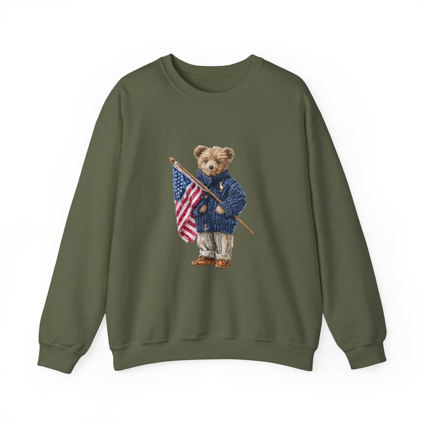 Teddy Bear Holding American Flag sweatshirt | Patriotic Vintage Bear design