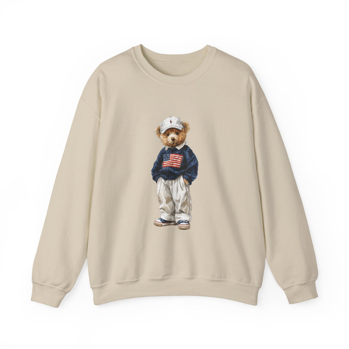 Bear Wearing Flag Sweater Crewneck Sweatshirt | Vintage Polo Bear Design