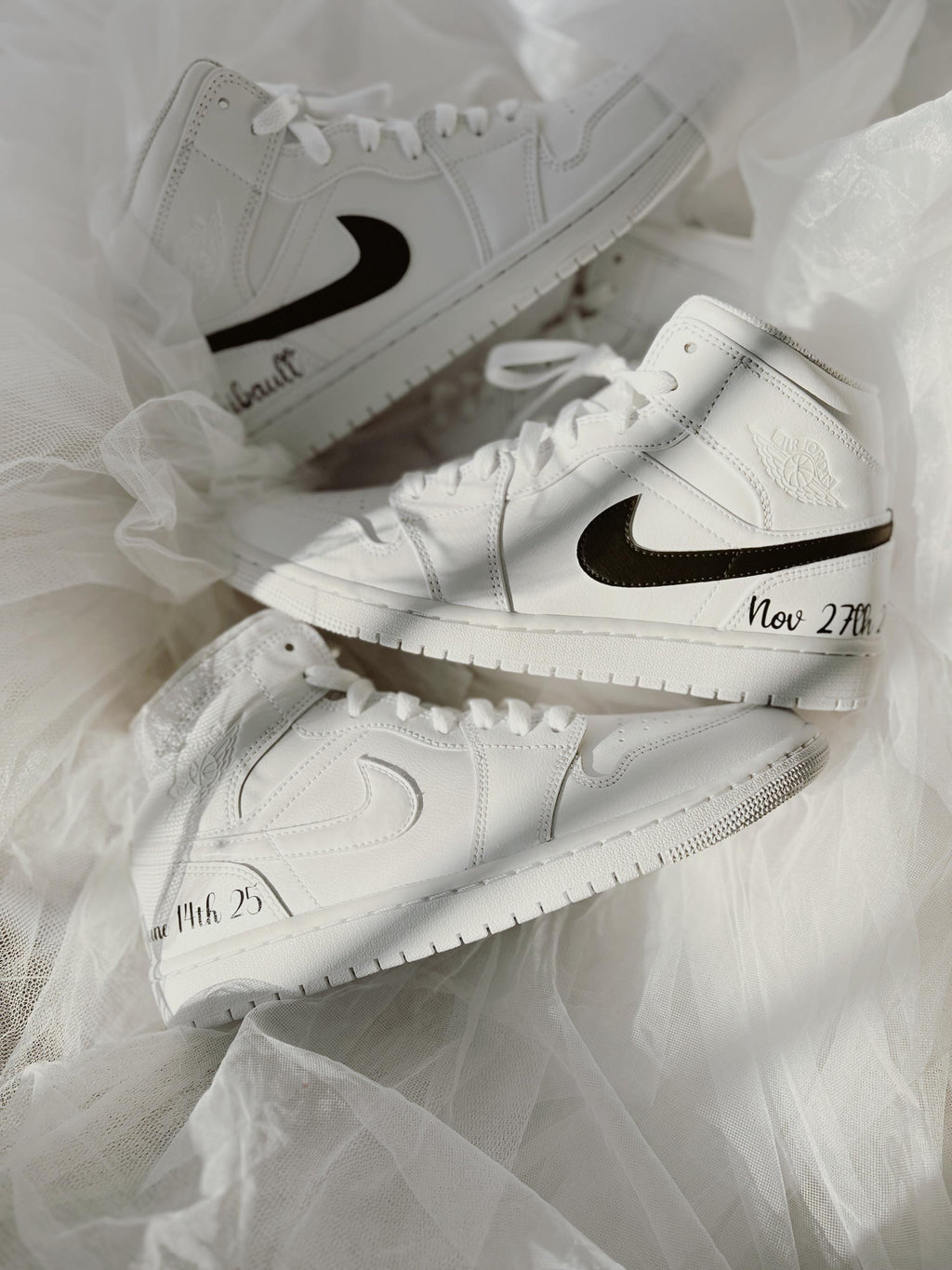 Custom Wedding Air Jordan Mid Sneakers: Bride and Groom Set