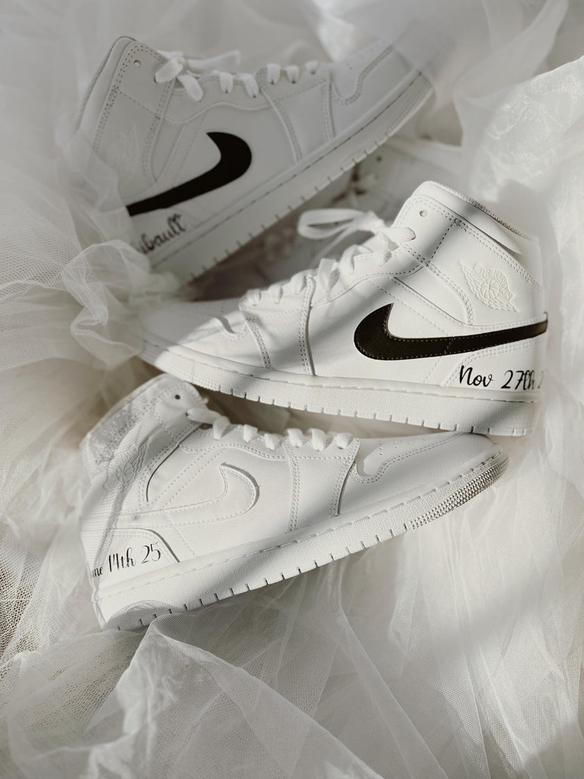 Custom Wedding Air Jordan Mid Sneakers: Bride and Groom Set