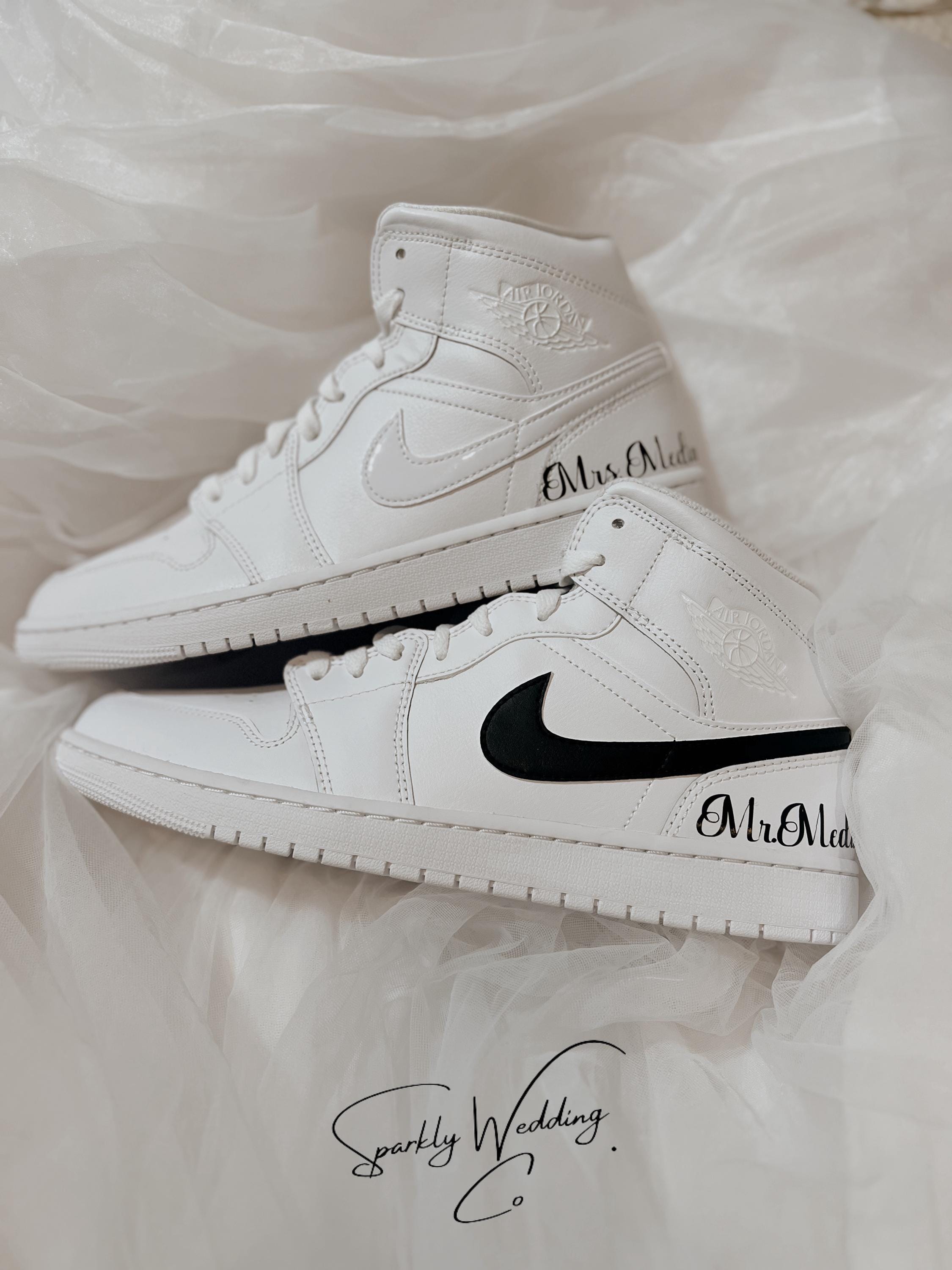 Custom Wedding Air Jordan Mid Sneakers: Bride and Groom Set