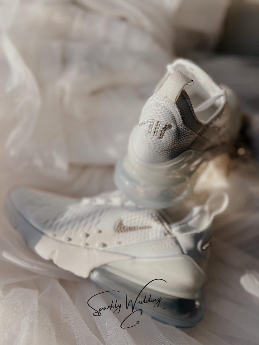 Rhinestone & Pearl Bridal Sneakers | Custom Nike Air Max 270 Wedding Shoes