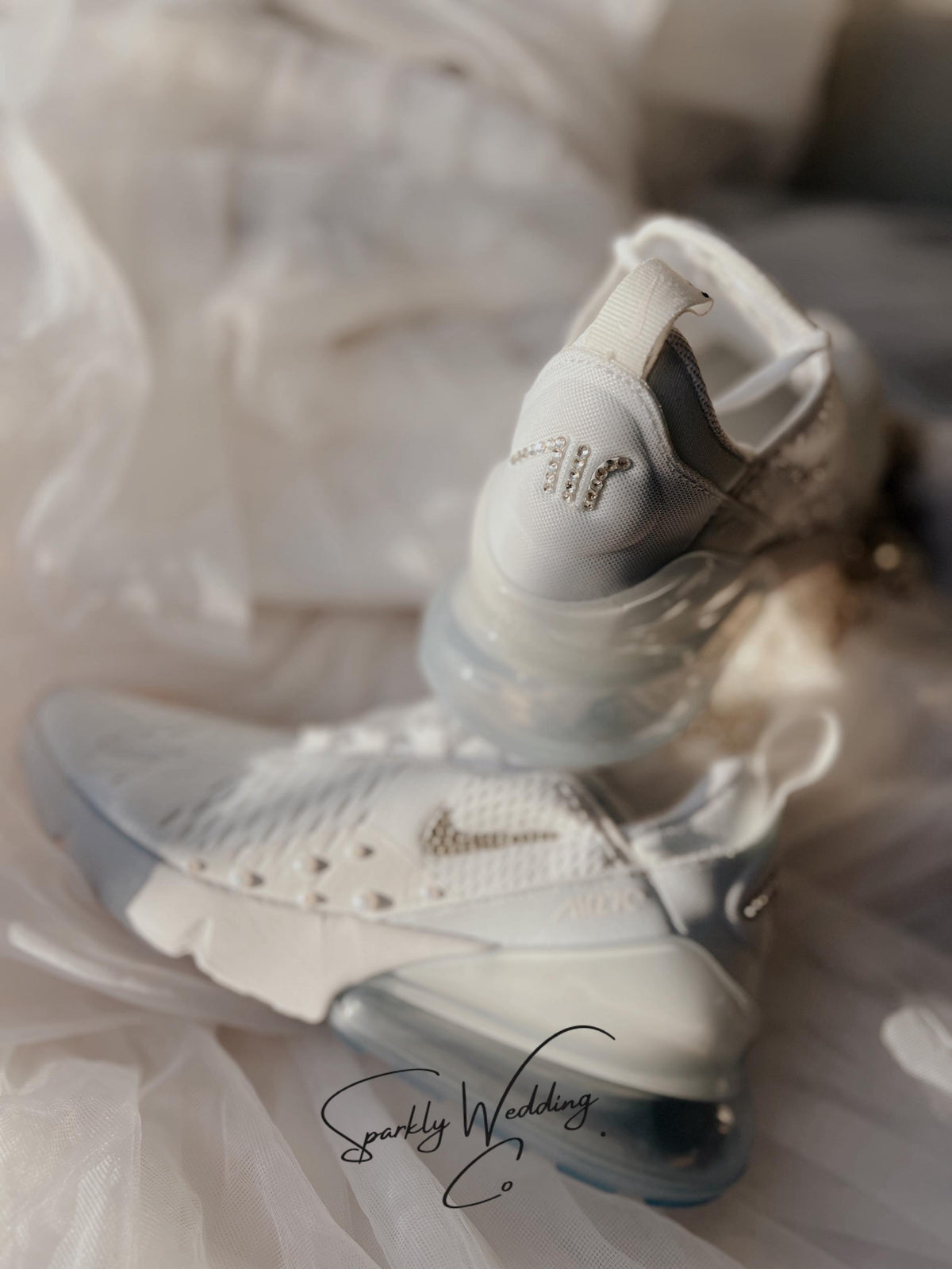 Rhinestone & Pearl Bridal Sneakers | Custom Nike Air Max 270 Wedding Shoes