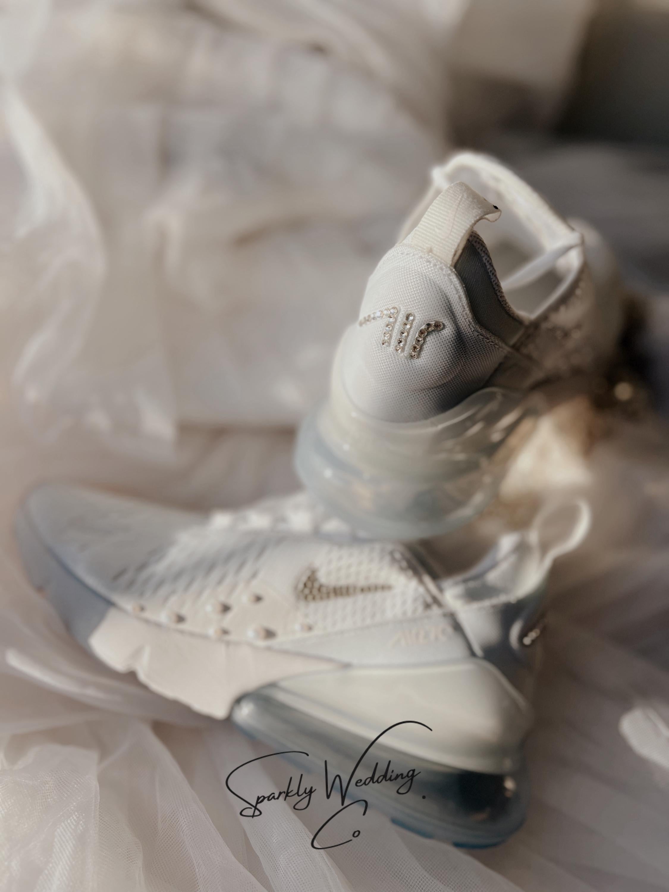 Rhinestone & Pearl Bridal Sneakers | Custom Nike Air Max 270 Wedding Shoes