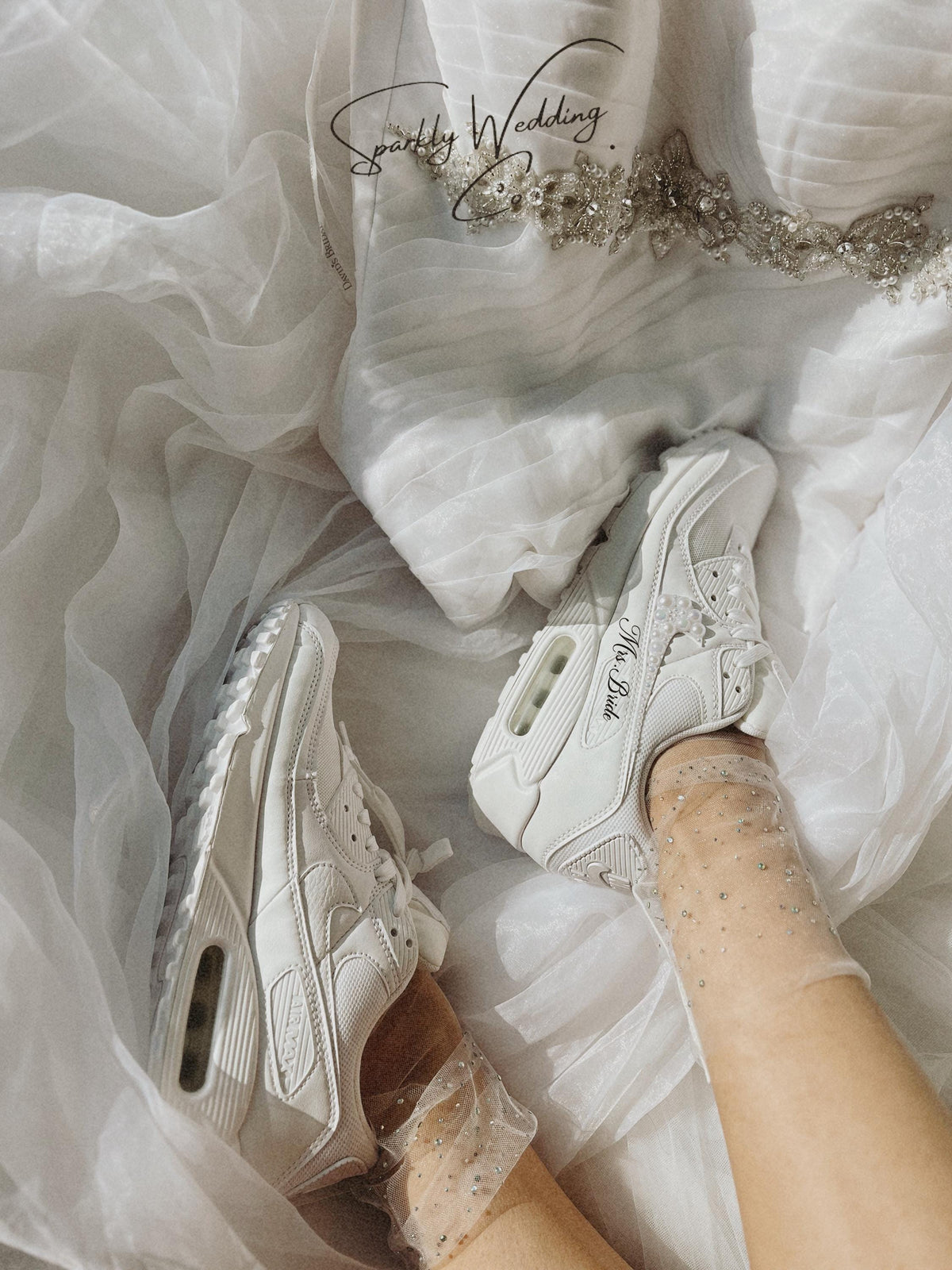 Pearl Swoosh Bridal Sneakers | Custom Nike Air Max 90 Wedding Shoes for Bride