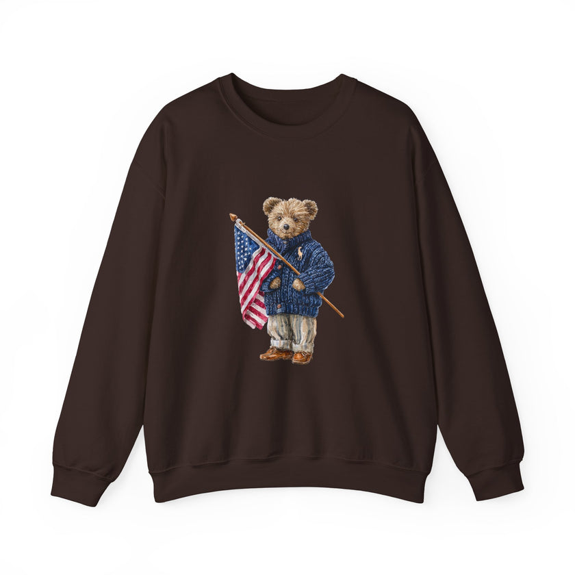 Teddy Bear Holding American Flag sweatshirt | Patriotic Vintage Bear design