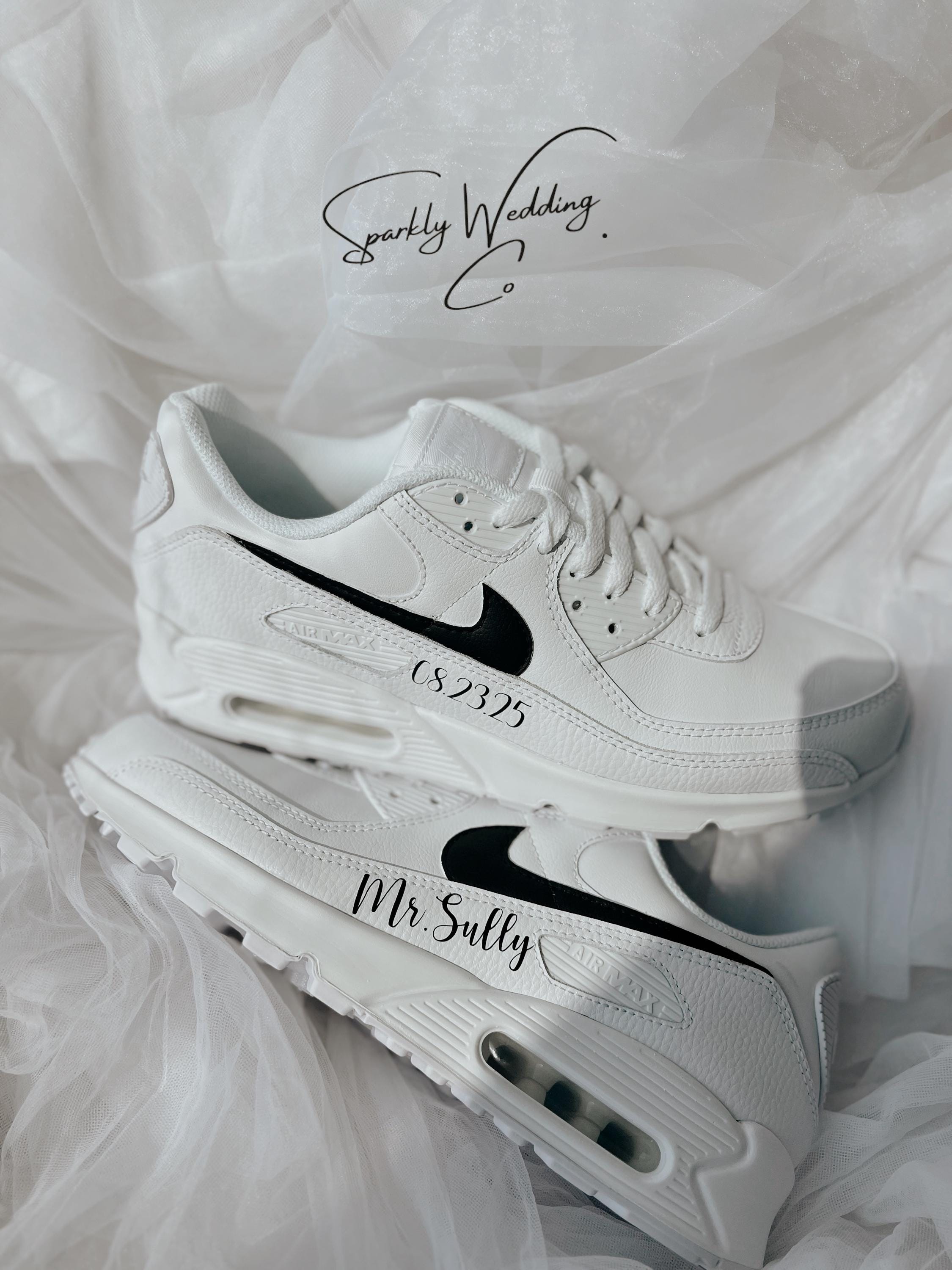 Custom Nike Sneakers for Couples, Bride & Groom Air Max 90, Personalized Wedding Shoes