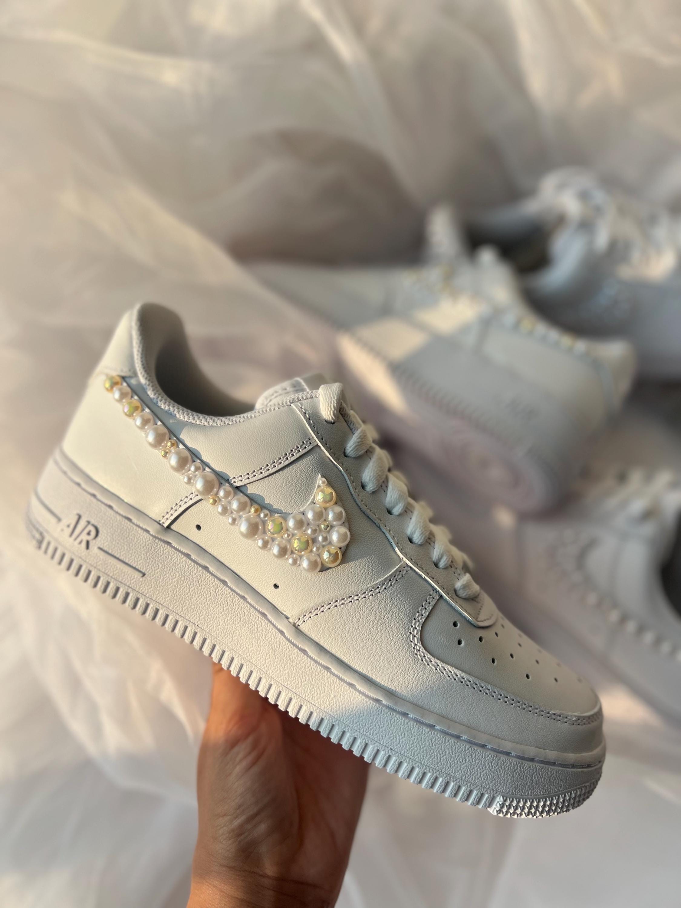 Gold Pearl Wedding Sneakers | Personalized Bridal Nike Air Force 1