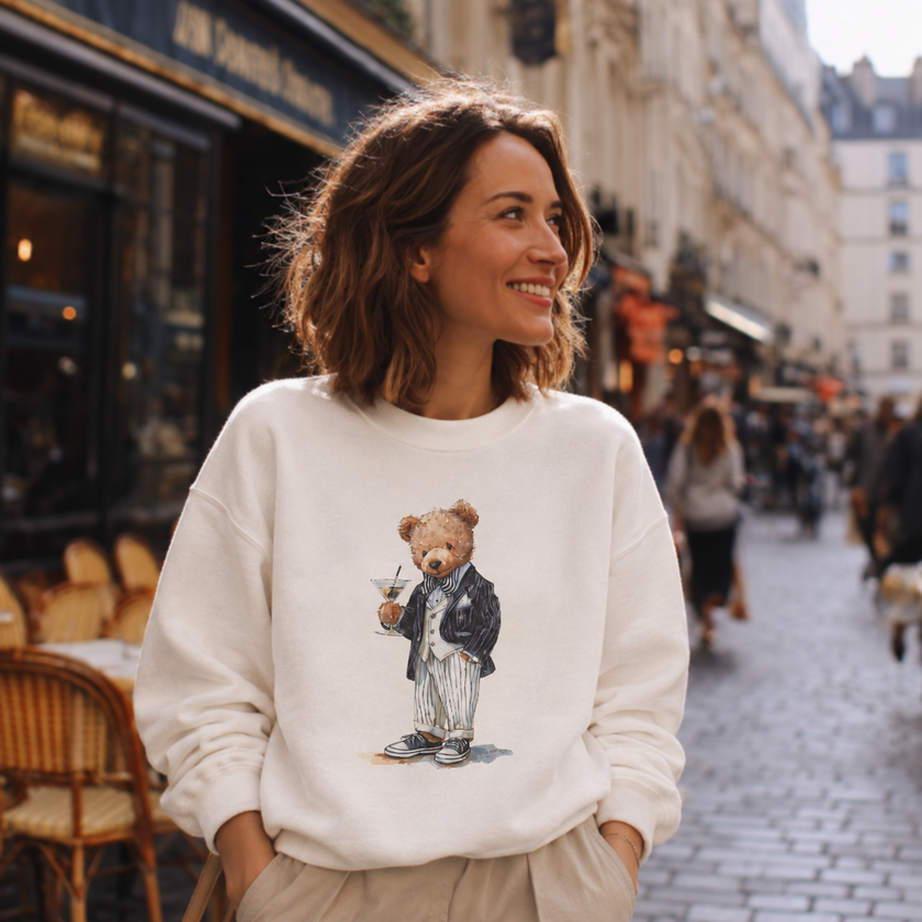 Dapper Teddy Bear Sweatshirt | Cocktail Bear Illustration