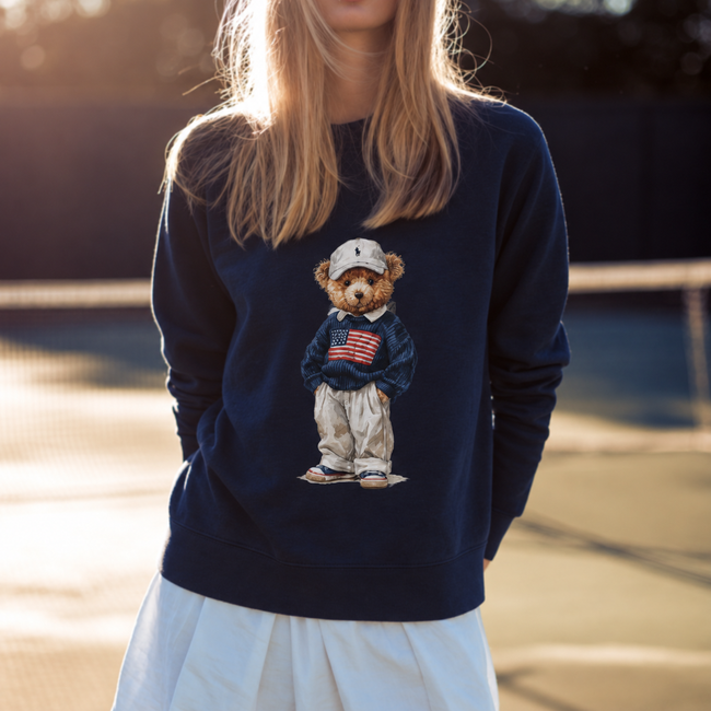 Flag Sweater Bear sweatshirt | Teddy Bear with American Flag crewneck