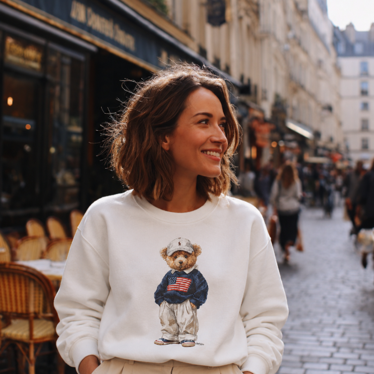 Flag Sweater Bear sweatshirt | Teddy Bear with American Flag crewneck