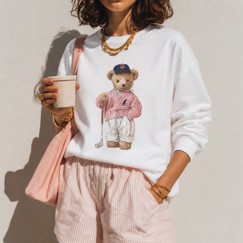 Golf Teddy Bear sweatshirt | Cute Vintage Bear Crewneck