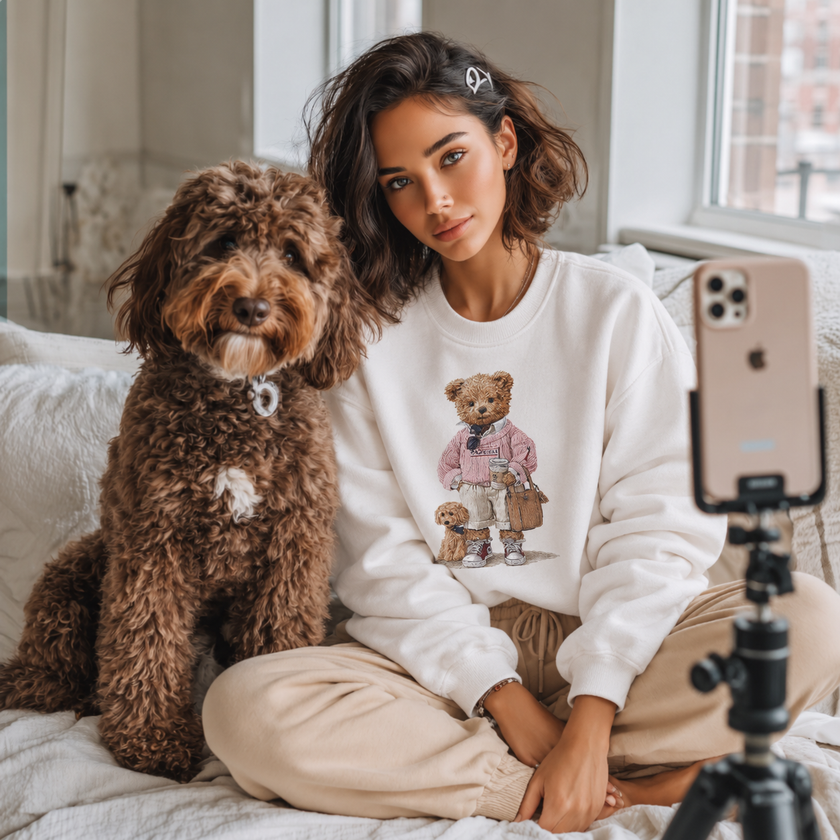 Teddy Bear and Puppy Dog Mom Sweatshirt | Cozy Crewneck