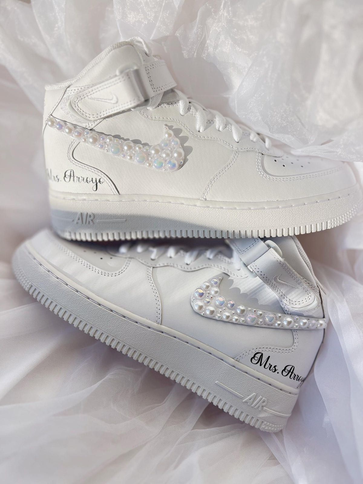 Personalized bridal sneakers with custom name and wedding details